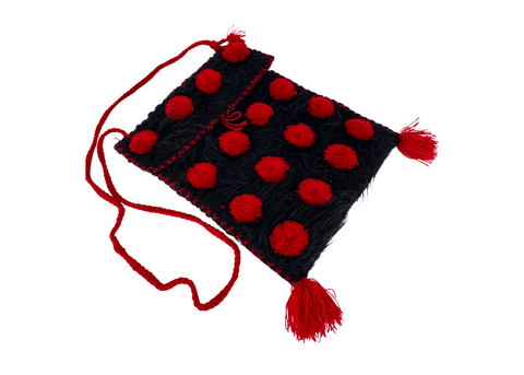 Holidaymaker Red Pom Pom Wool Bag - Handmade Bags | GoAlong Travels